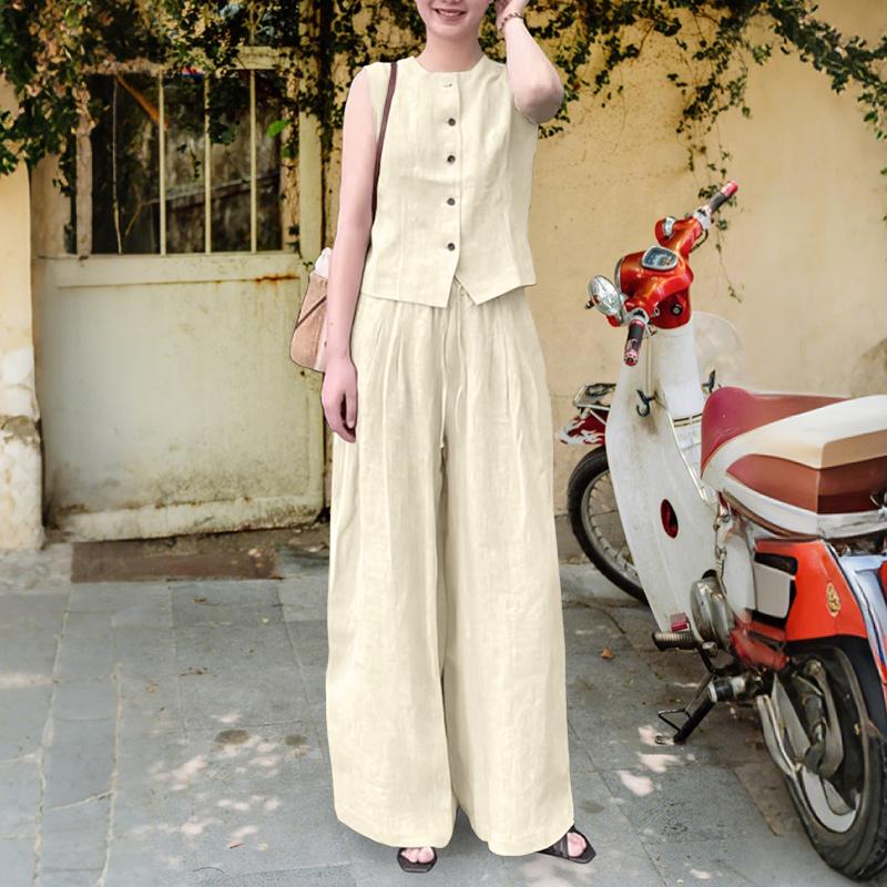 ZANZEA Women Sleeveless Tank Tops and Pants Casual Two Piece Suit Sets