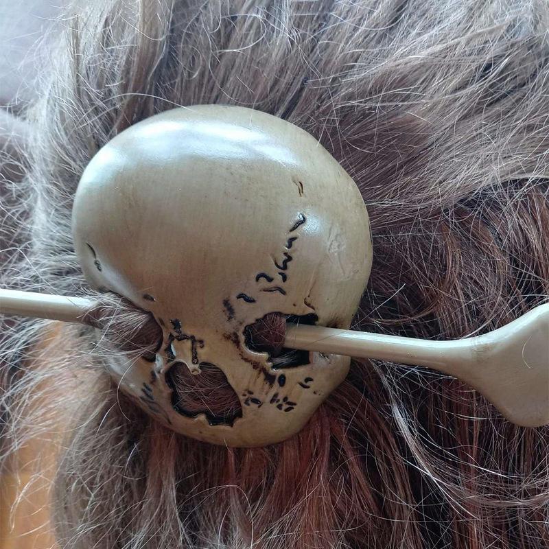 1Set Hair Pin Stick Slide and Faux Bone Halloween Skull Hairpin