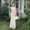 Elegant Summer Boat Neck Pleated Dress - Women's Waist-Cinched Fairy Style with Straps