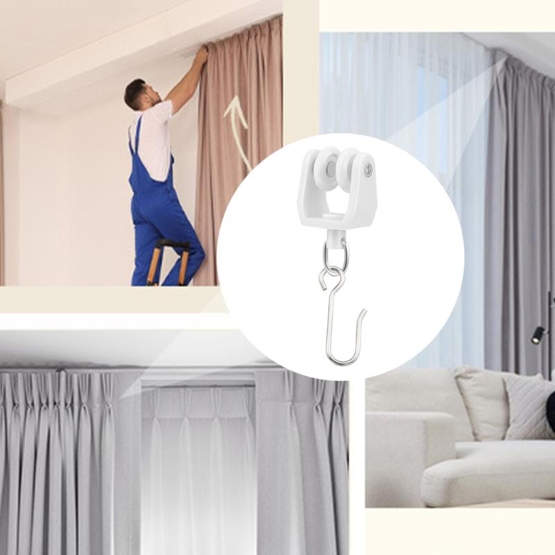 20Lots Curtain Track Rollers Ceiling Pulley Gliders Quiet Hook Curtains Wheel Rail Rollers Mount Sliding Pulleys Rails