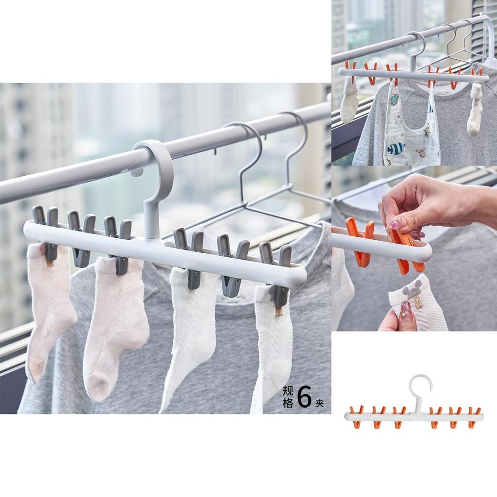 Stylowy japoński wieszak sześcioklipowy Wytrzymały plastik Na skarpetki, czapki, ubrania