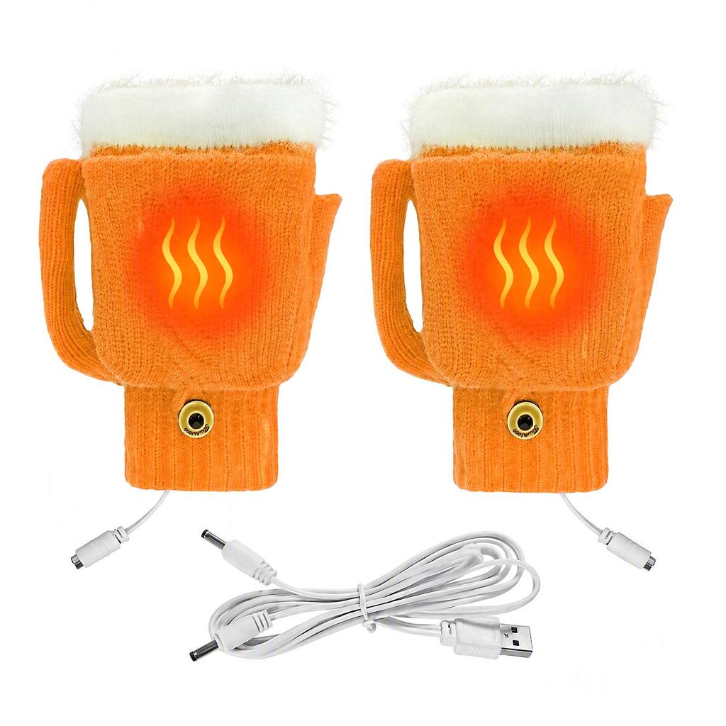 USB Powered Electric Heated Knit Gloves Fingerless Mittens Winter Warm Outdoor Hand Warmer