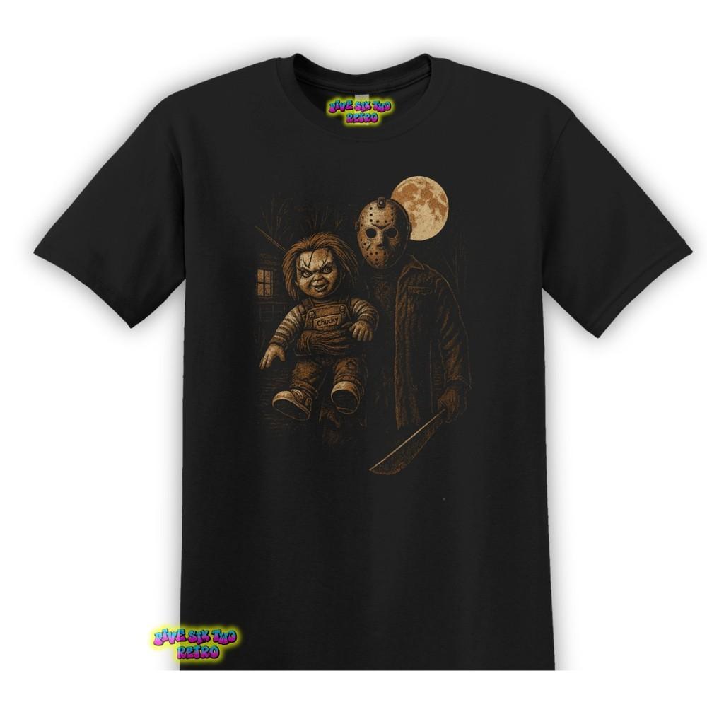Jason Hugging Chucky Horror TShirt Black S3XL Friday The 13th Jason Voorhees Unisex T-Shirt S