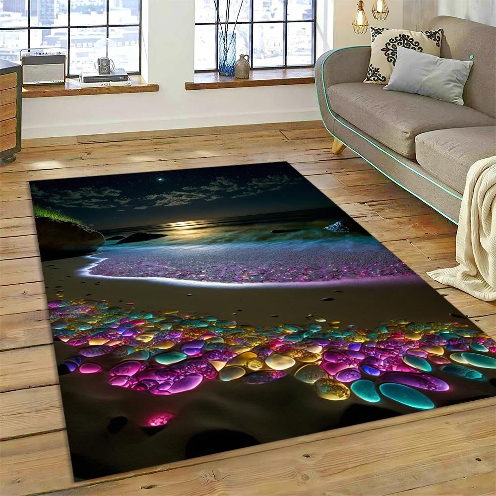 2025 New Style Colorful Pebble Rainbow Road Beach Stone Scenery Carpet Rug for Living Room Bedroom Home Sofa,Non-slip Floor Mat