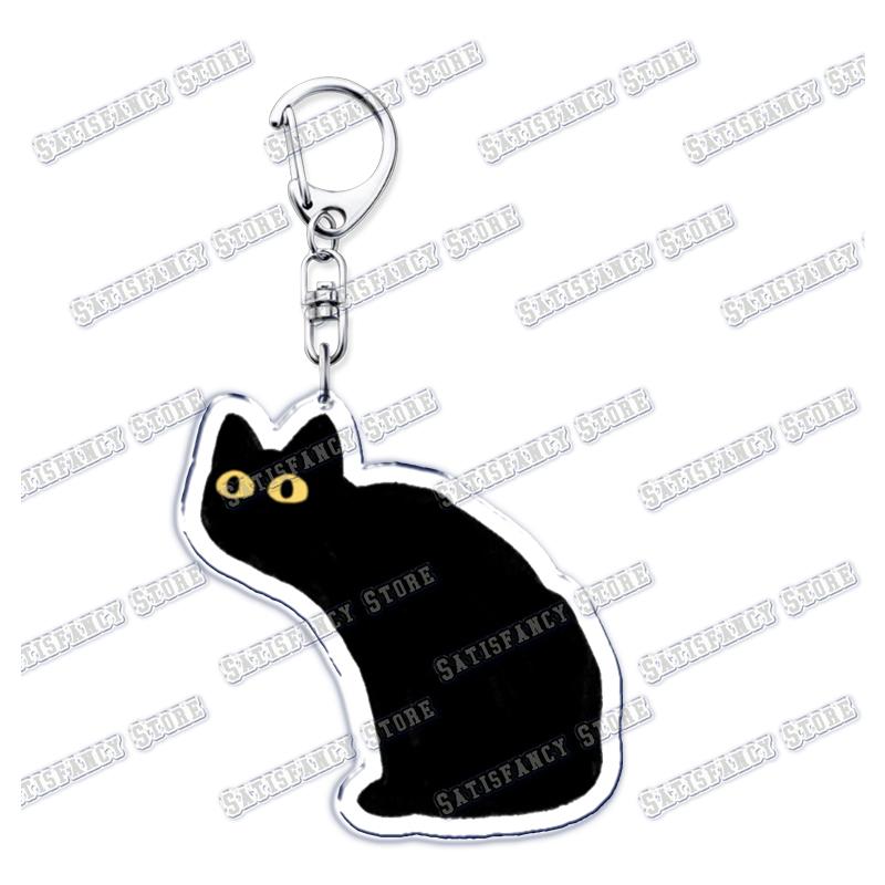 Cute Kawaii Little Black Cat Acrylic Keychains Funny Pet Kitty Keyring for Accessories Bag Pendant Key Chain Jewelry Fans Gifts