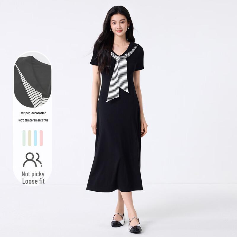 FivePlus Women s Preppy V-Neck Striped Maxi Dress S