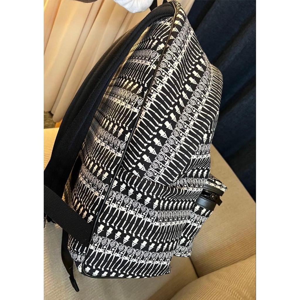 Used Authentic SAINT LAURENT Skull Pattern Skull Rucksack Bag Canvas Black x White