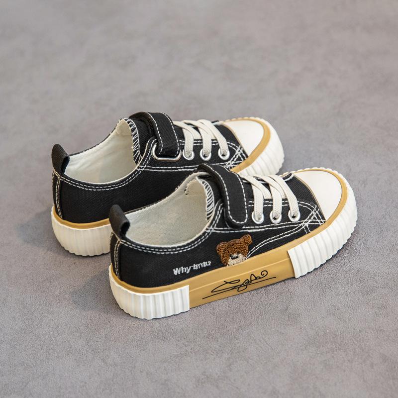 Bear Embroidery Children Canvas Shoes Boy Sneakers Girls Tennis Shoes Laceup Toddler Footwear Casual Kids Sports Shoes