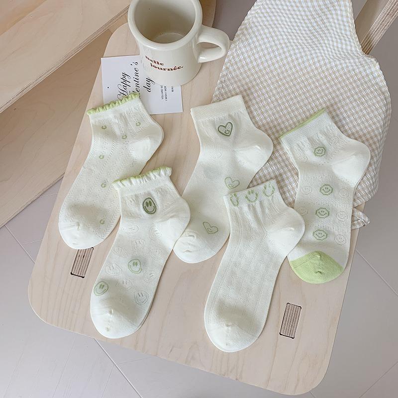 Female Spring and Summer Thin Small Fresh and Comfortable Smiling Face Lace Breathable Hollow Boneless Socks