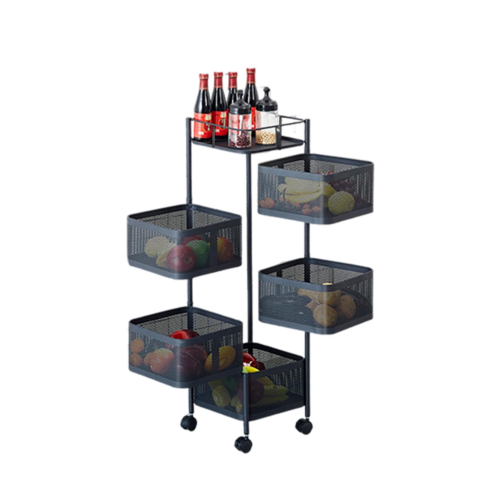 Five Layers 360 Degree Rotatable Trolley Storage Rack, Carbon Steel Storage Rack, Kitchen Vegetable Rack, Snack Storage Rack чёрный