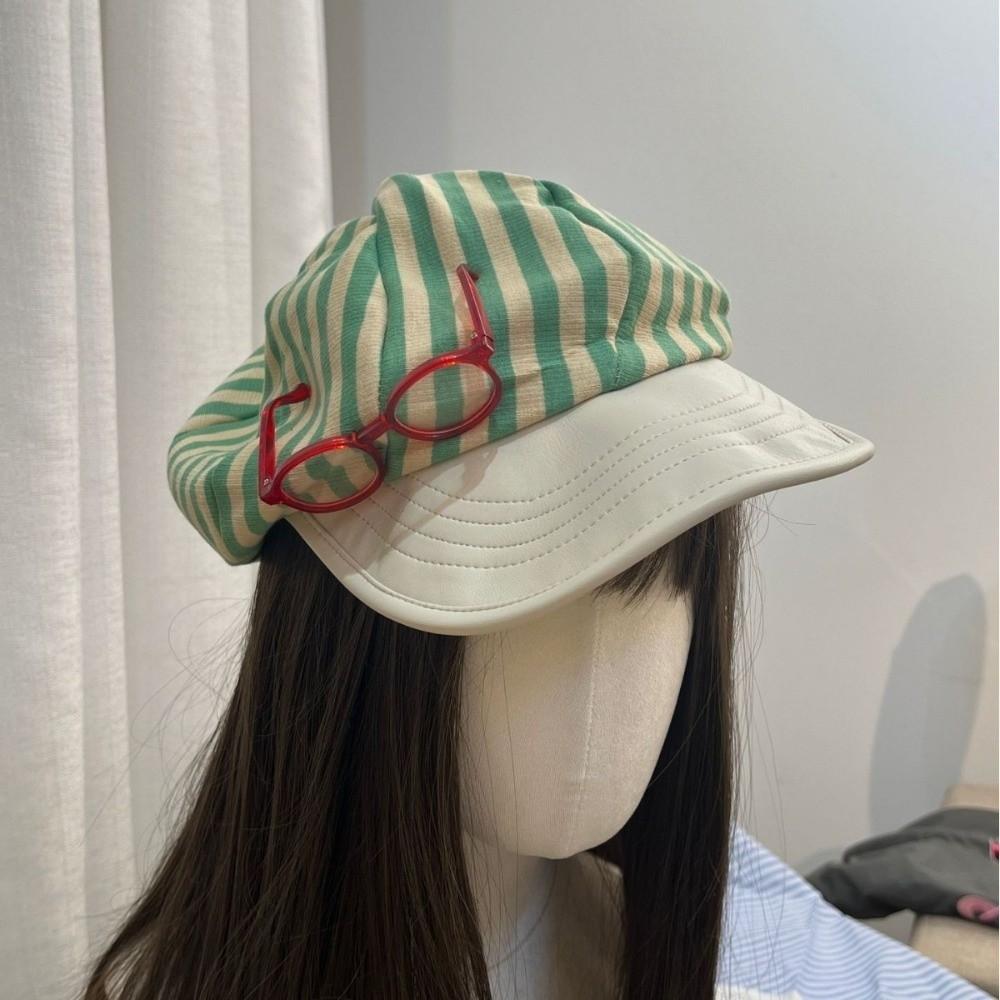 Korean Painter Berets Versatile Beanie Cap Vintage Striped Berets  Streetwear