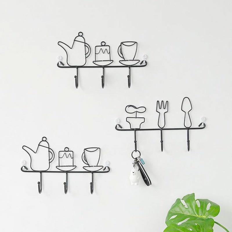 1pc  Iron Kettle Wall Hook Ins Simple Key Rack Nordic Coat Hooks Black Hat Hanger for Home Decorate
