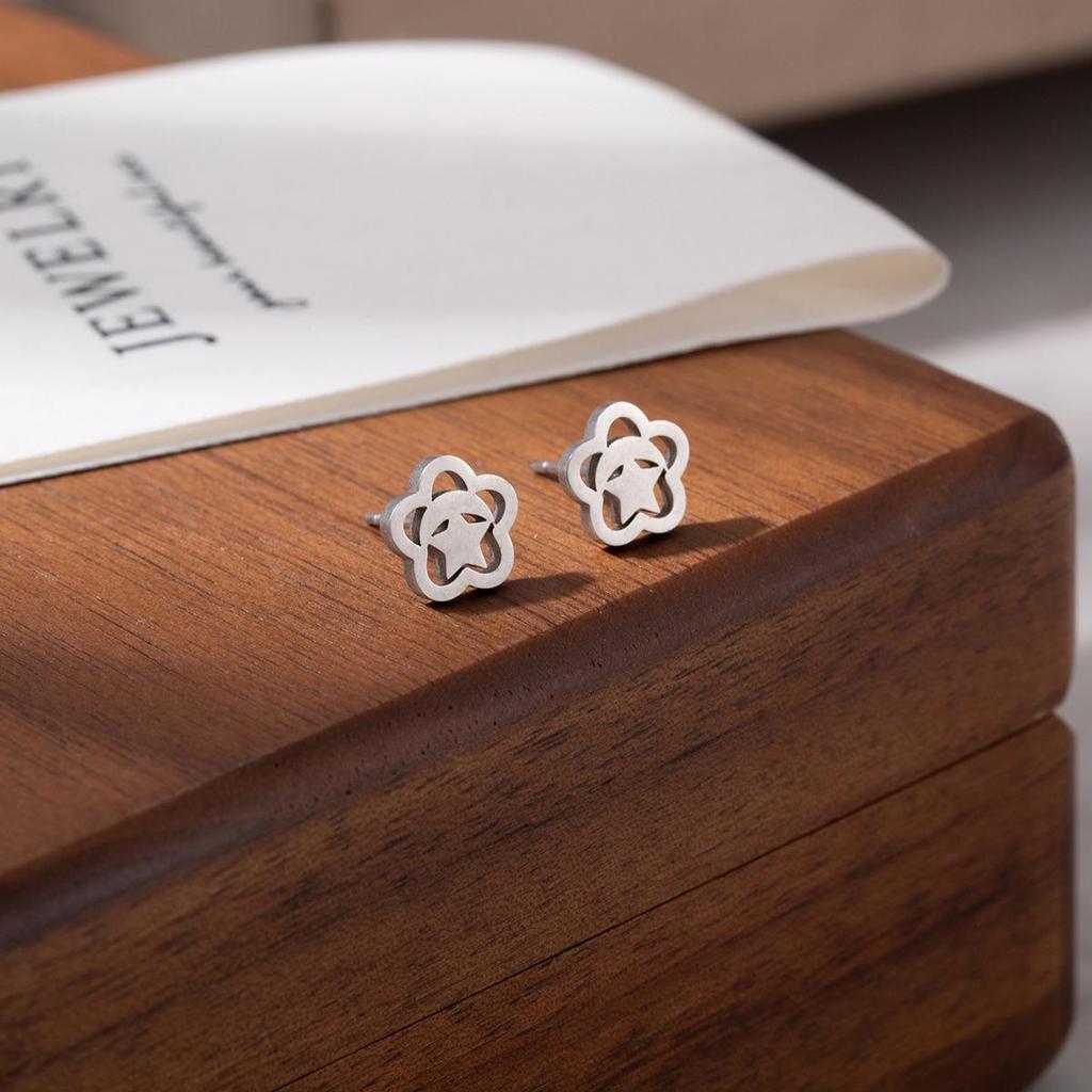 European & American Style Titanium Steel Star, Moon & Bowknot Stud Earrings for Women