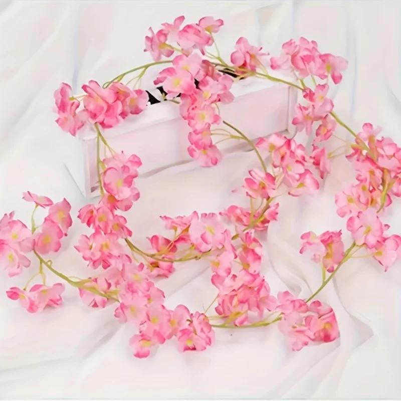 Artificial Sakura Flowers Vine Hanging Fake Floral Garland Home Garden Wedding Arch Party Cherry Blossom Wall Decor Arrangement