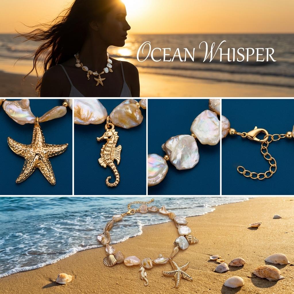 Bohemia Irregular Shell Beaded Necklace for Women Starfish Conch Pearl Pendant Metal Chain Choker Summer Beach Vacation Jewelry