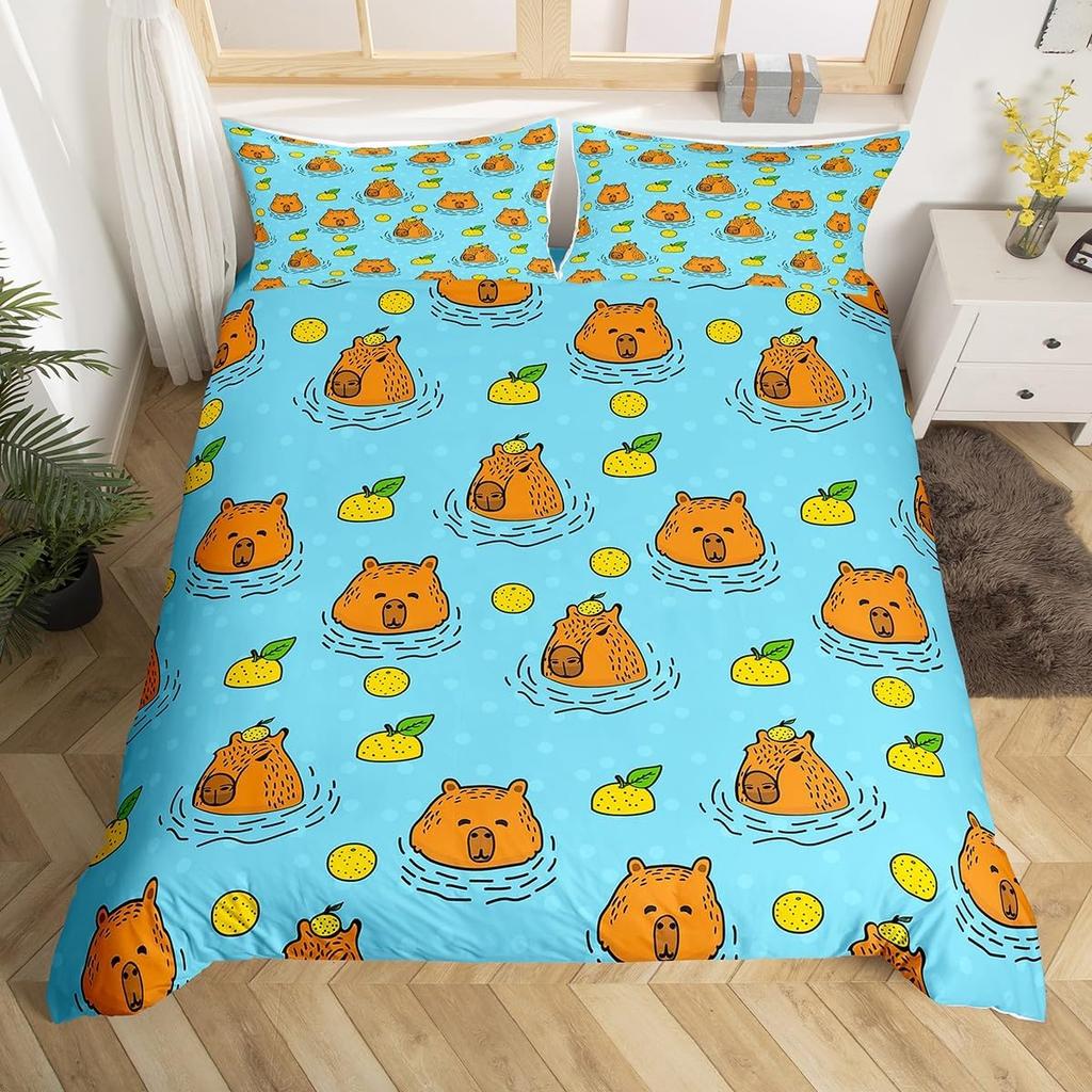 3D Capybara Duvet Cover For Capybara Lovers,Cute Funny Capybara Comforter Cover,Natural Theme Kawaii Rodent Animal Bedding Set