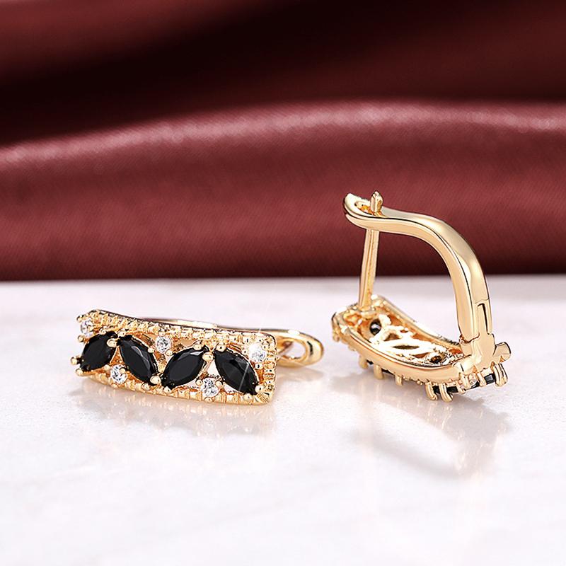 Huitan Gorgeous Marquise Black CZ Gold Color Hoop Earrings for Women New Fashion Female Ear Accessories Wedding Party Jewelry