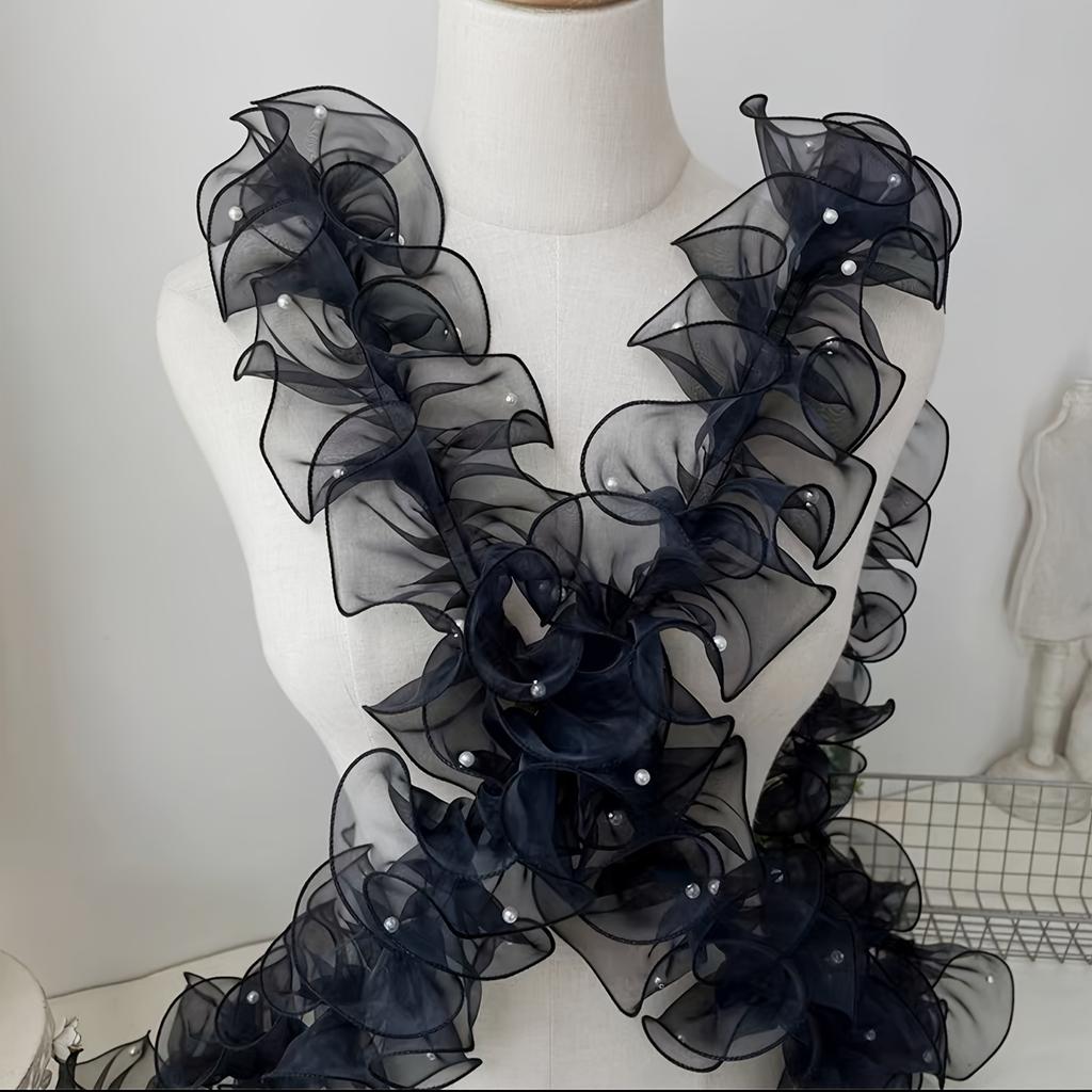 1roll 78.74inch 4.72inch Dense Pleated Beaded Snow Yarn Lace Ribbon Floral Packaging Ribbon Bouquet Ribbon Shiny Pearl Wave Gauze Ribbon