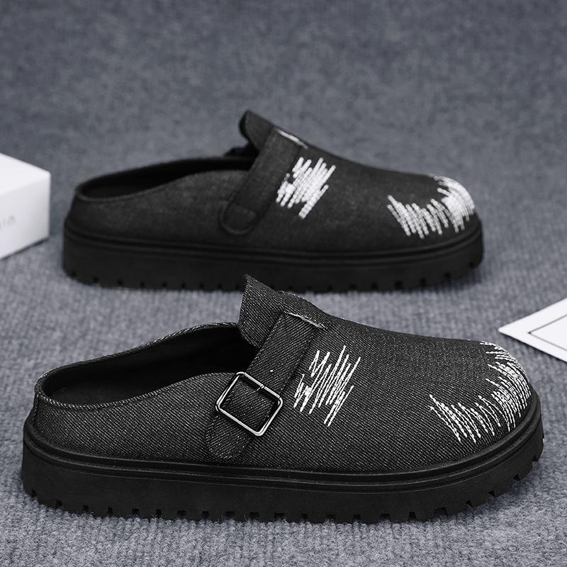 

Туфли на толстой подошве для мужчин, мюли из денима на платформе с закрытым носком, сандалии слипоны без задника, лоферы, тапочки, полузакрытые туфли, повседневная обувь 39