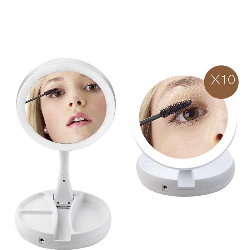 Foldable USB Charging or LED Battery Mirror Night Cabinet White Cosmetic Mirror with 10x Magnifying Mirrors | Bath Mirrors