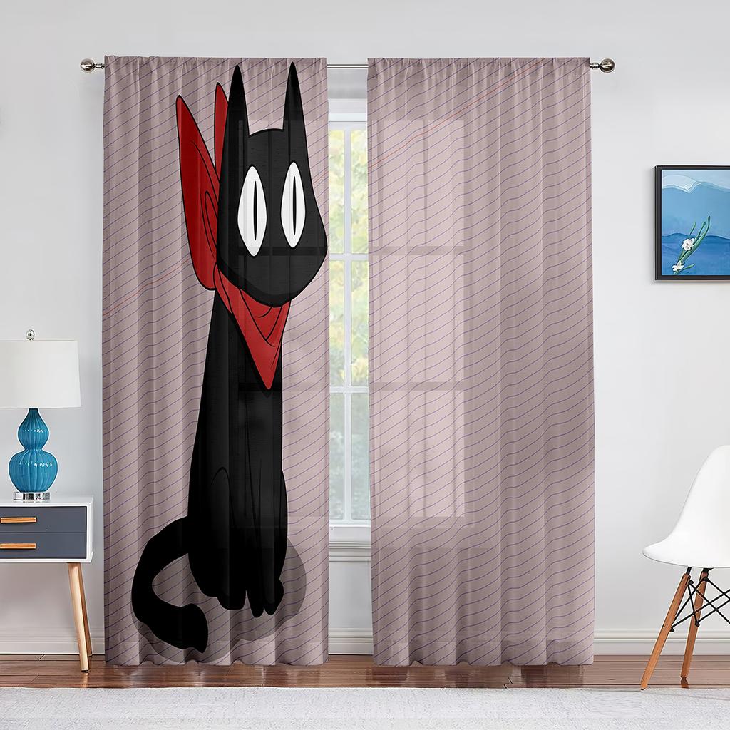 Lustige Cartoon Katze Tüllvorhänge für Wohnzimmer Schlafzimmer Dekoration Niedliche Kätzchen Tier Farbe Chiffon Transparent Voile Fenstergardine