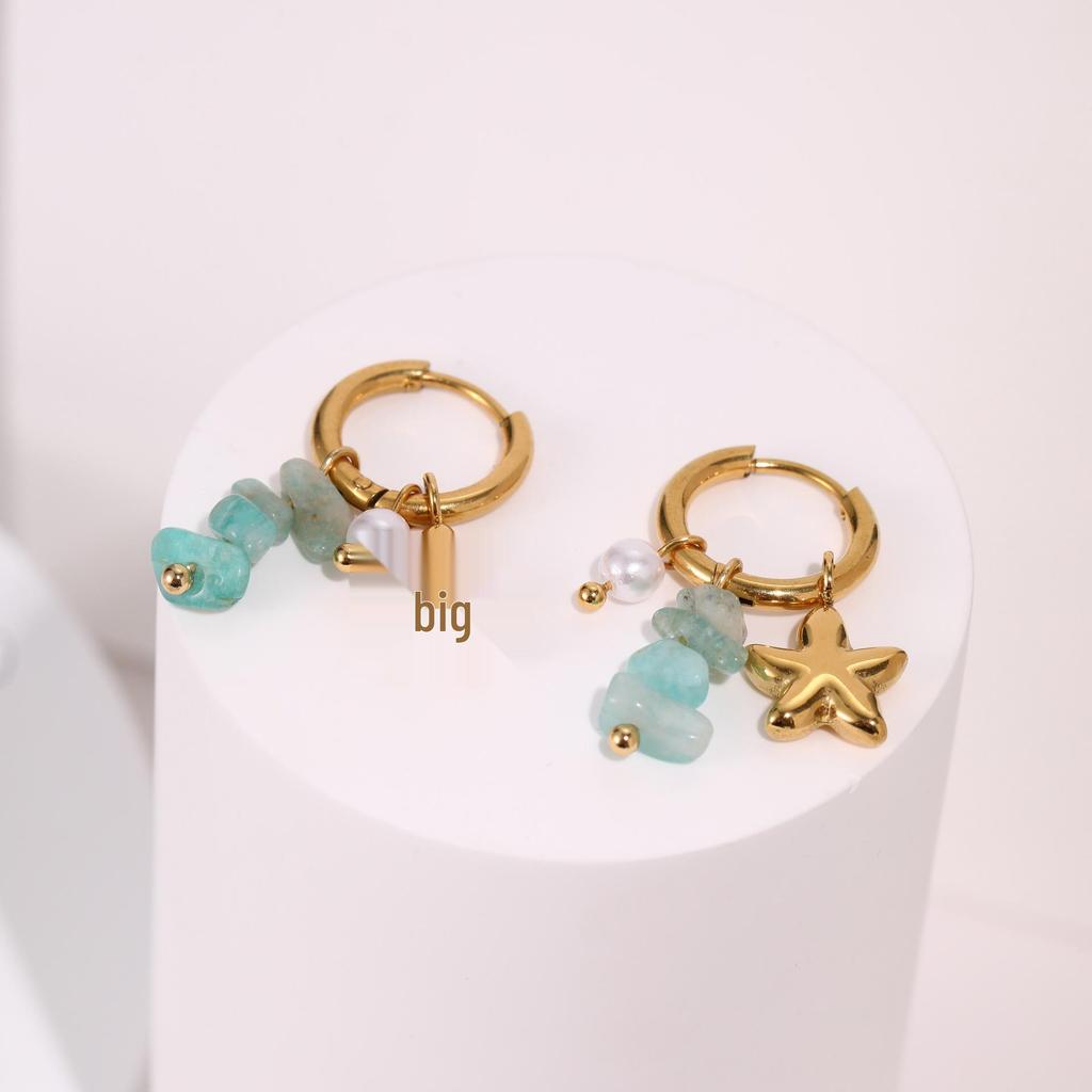 Orecchini a clip a forma di stella marina e conchiglia placcati oro in acciaio inossidabile – Stile vacanza oceanica europeo e americano
