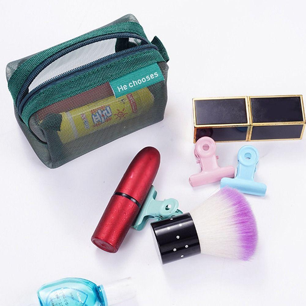 Retro Color Transparent Cosmetic Bag Zipper Toiletry Storage Bag Casual Mesh Makeup Bag  Lady