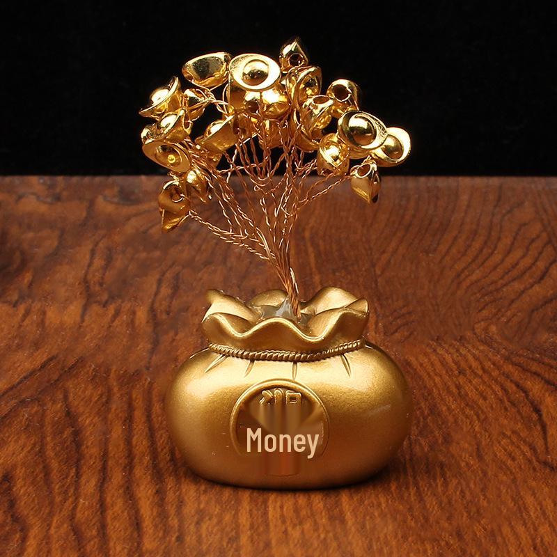 Prosperity Money Bag Ornament: Daily Income Gold Tree, Creative Desktop Decor, New Home Entrance, Hall & Car Gift.