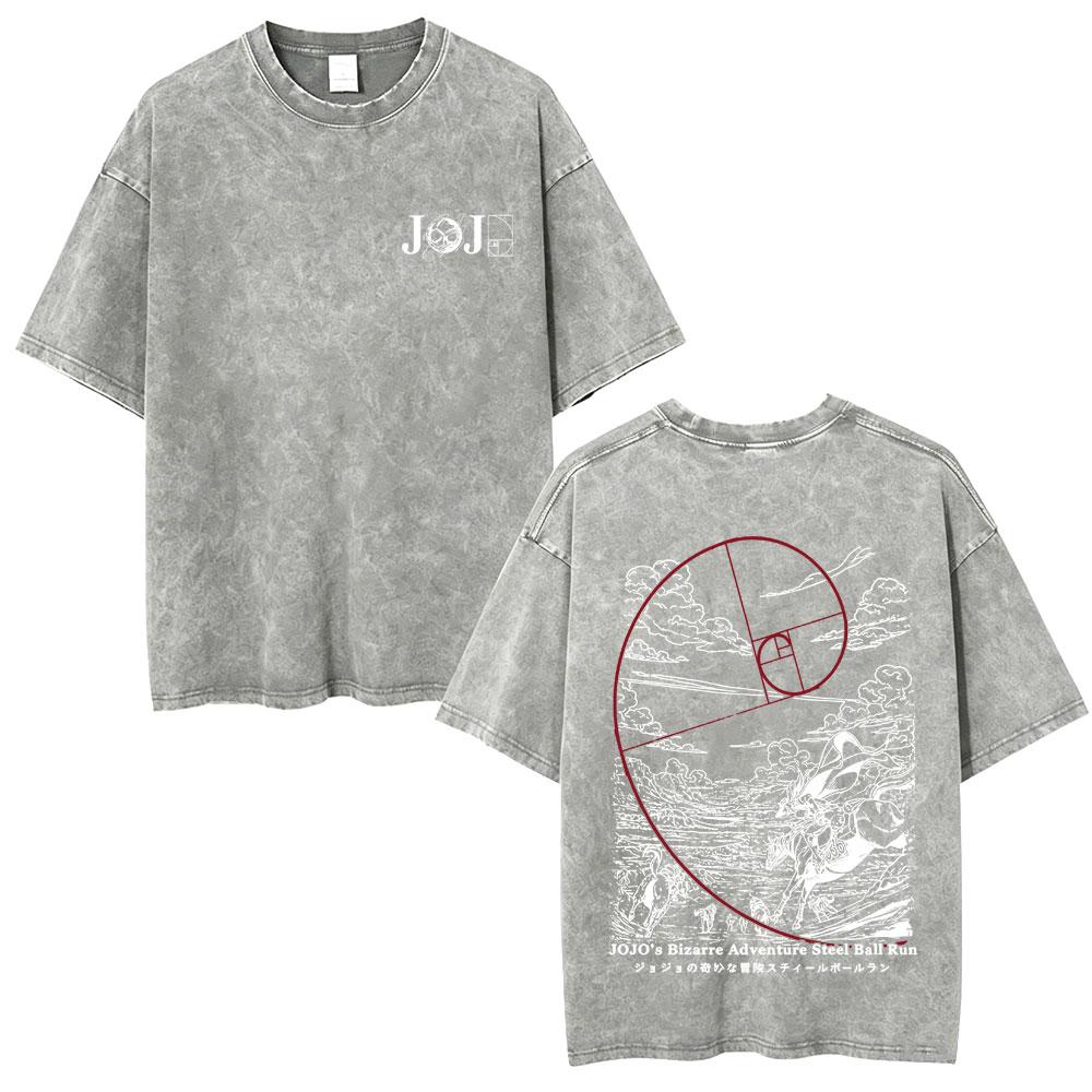 Anime Washed Vintage T Shirts Jojo Bizarre Adventure Tshirt Manga Giorno Giovanna Streetwear Men Women Casual Oversized T Shirt
