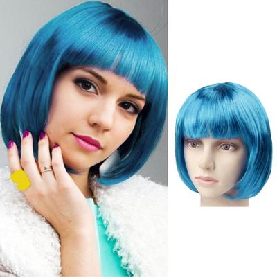 Bunte, kurze, glatte Perücke für Damen mit Pony, natürlich, hitzebeständig, für Kostümpartys, Mädchen, Cosplay, Bobo, Kunsthaar