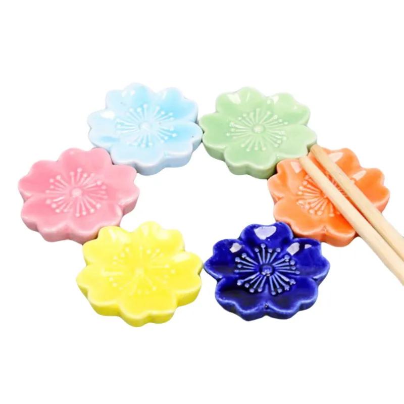 Ceramic Sakura Blossom Chopsticks Holder Colorful Spoon Fork Chopstick Rest Stand Kitchen Tool Tableware Dining Table Decoration