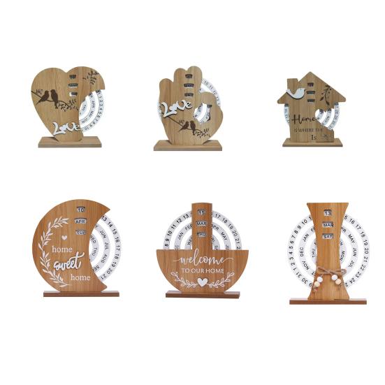 Wood Calendar Ornaments Handcrafted Desk Calendar with Adjustable Month Date Sliding Blocks No Paper Core Unique Office Decor Gift