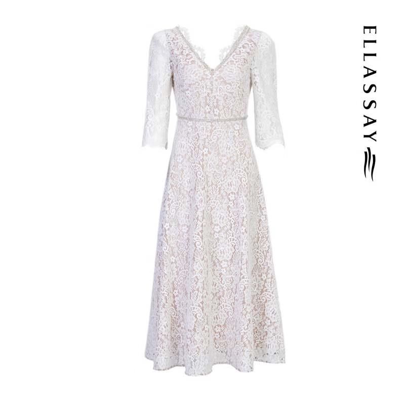 ELLASSAY Baroque Mid-Length V-Neck Dress