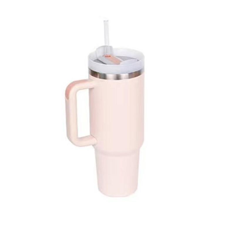 

Большой стакан из нержавеющей стали с двойными стенками объемом 40 унций, с соломинкой и портативной ручкой светло-розовый