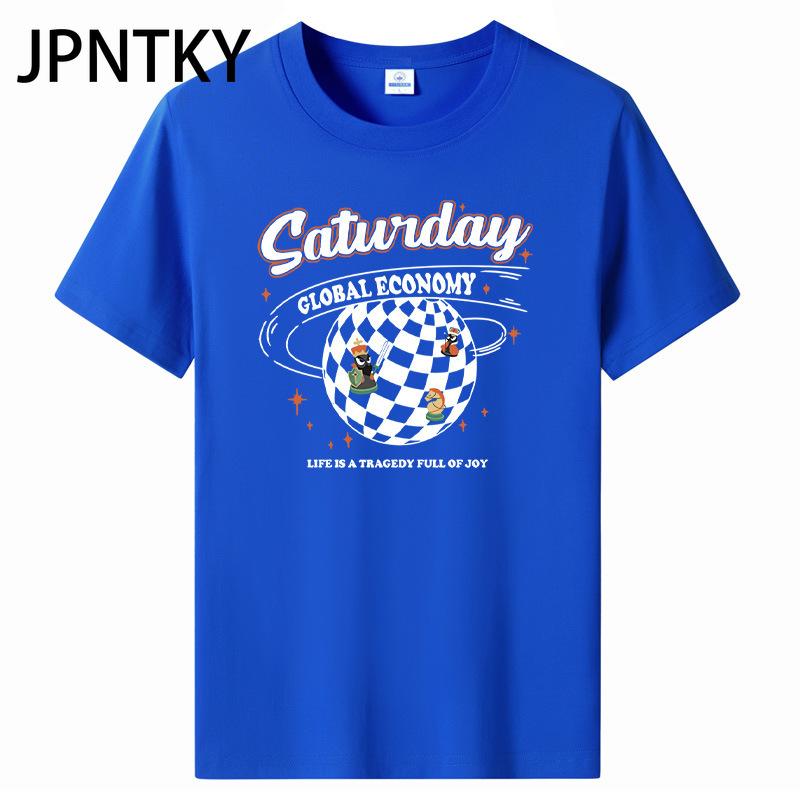 JPNTKY Cotton Short Sleeve T-shirt Men's Fashion Loose Half Sleeve Shirt Printed Compassionate Shirt