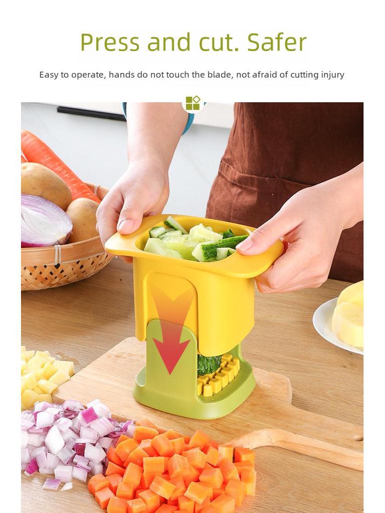 Multifunktionaler Gemüse- und Obstschneider: Zwiebelhacker, Pommes-Frites-Schneider, Karotten-, Schinken-, Gurken- und Kartoffelschneider.