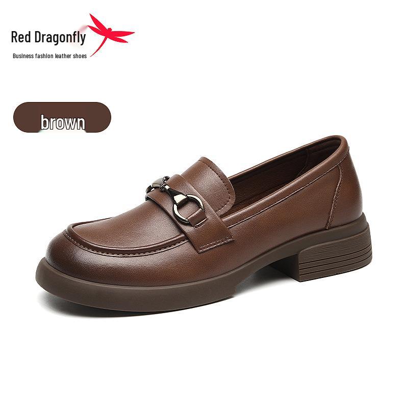 Red Dragonfly Women s Slip-on Low Heel Leather Loafers - Soft Cowhide Flats for Autumn 37