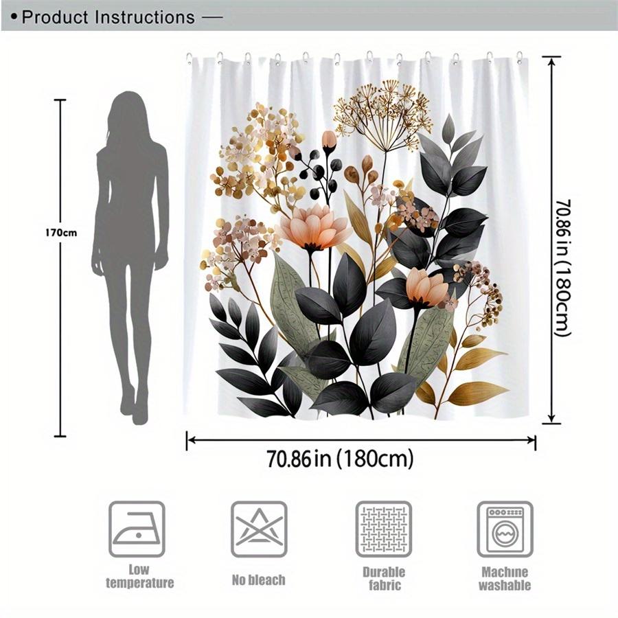 1Pc Lotus Botanical Shower Curtain - Elegant Nature-Inspired Design With Soft Beige Accents, Polyester Fabric, Machine Washable