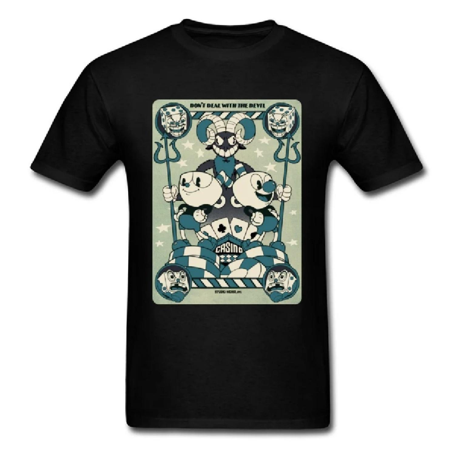 

Хлопковая мужская футболка черного цвета с игральными картами Cuphead, летняя футболка ко Дню матери, дизайнерская футболка, топ, милая футболка с круглым вырезом, высокое качество XXXXXL чёрный