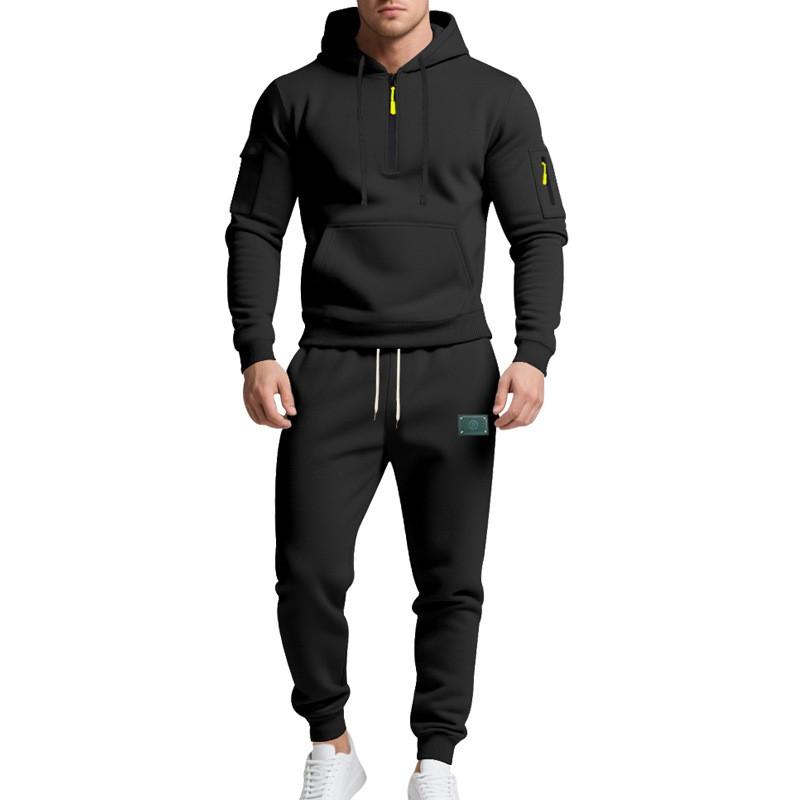 Herren Winter Warm Fleecegefüttert Lässig Arbeitskleidung Set Kapuzenpullover Hose Sportlich Streetwear