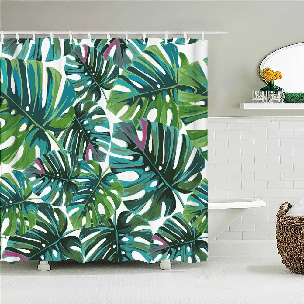 Waterproof Shower Curtain Fresh Plant leaves Polyester Fabric 3D Printing leaf Bathroom Curtains for Bathroom Decor with Hooks