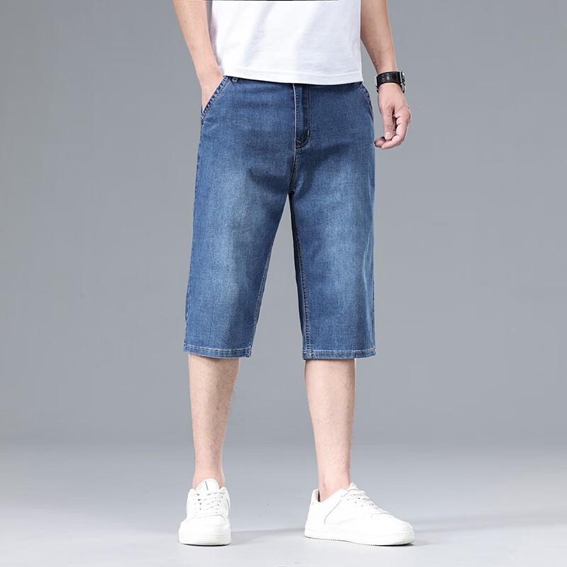 Men s Fashionable Denim Capri Shorts 32