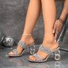 Mode Neue Mode Glänzendes Gold Silber Damen Sandalen Sommer Kristall Hohe Absätze Partyschuhe Frau Bequeme Dicke Absatz Pantoletten Sandalen