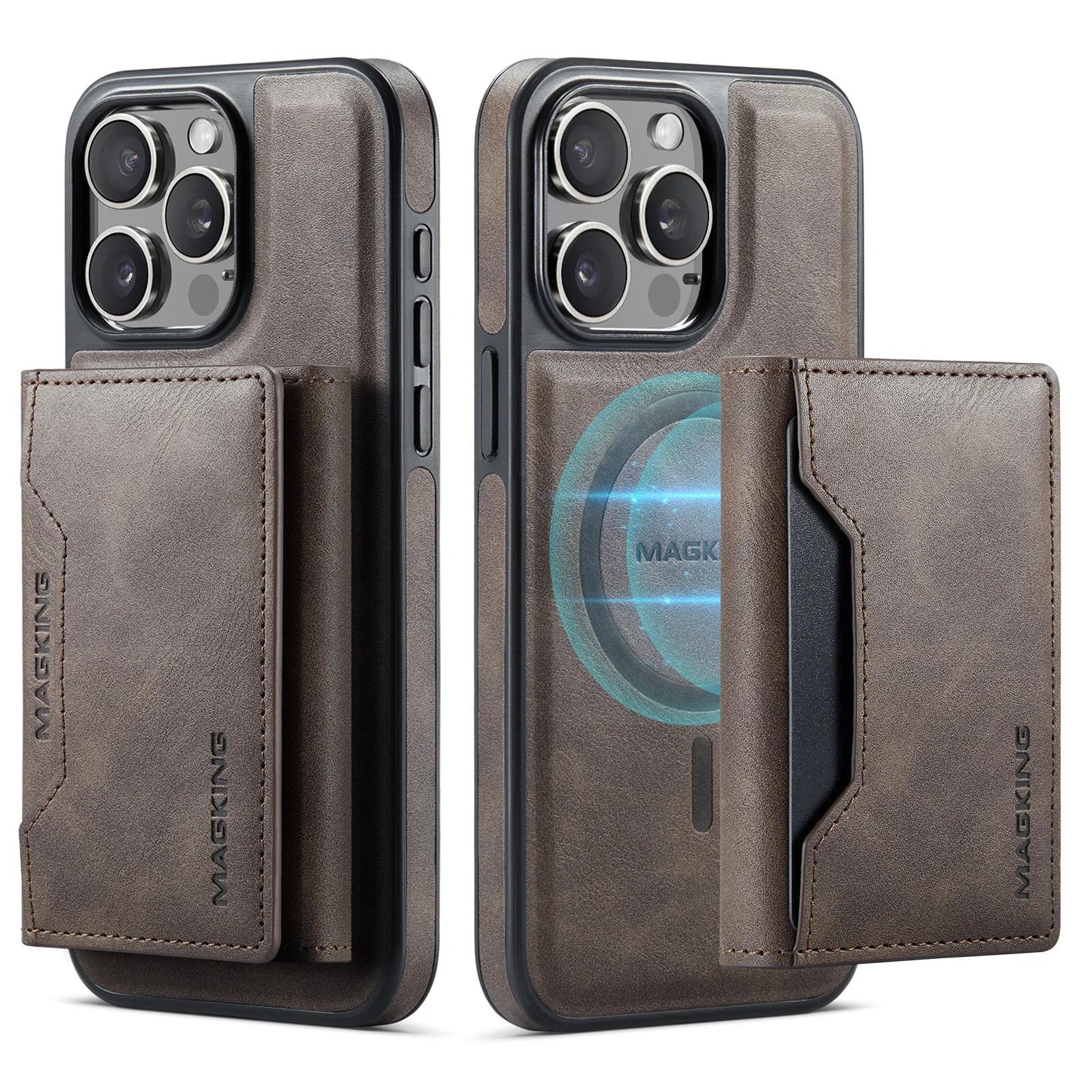 

2 in 1 Detachable Magnetic Cards Solt Wallet Leather Case For iPhone 16 Pro Max 15 Plus 14 13 12 For Magsafe Wireless Charging For iPhone 16 кавовий