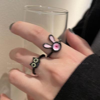 Weird Black Little Cat Opening Ring Women's Exclusive Style Ring for The Index Finger, An Elegant Decorative Finger Ring
