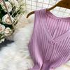 New Summer Solid Round Neck Sleeveless Sweater Knitted Dress for Women Casual Simple Single-breasted Elastic Bottoming Knitwear Dresses