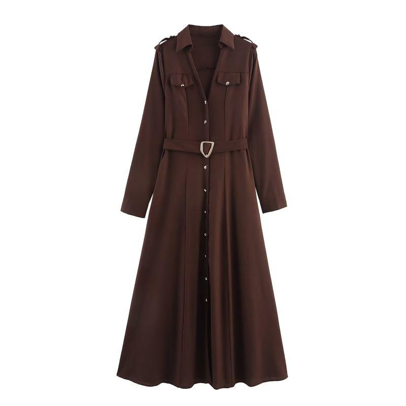 Kaslead New Women Clothes Western Style Fashion Simple V-neck Shirt Long Sleeve Dress