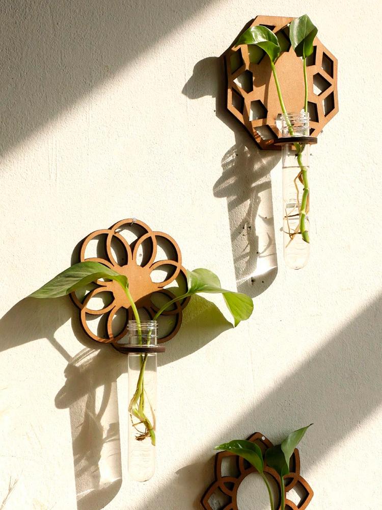 Wall Planters For Indoor Plants Plant Wall Hanging Propagation Station With Wooden Stand Plastic Test Tubes Tiered Planters Gift
