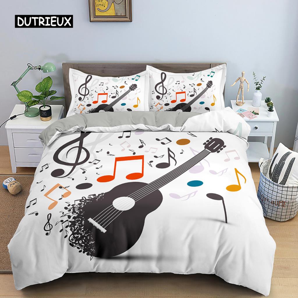 

Комплект постельного белья с 3D-принтом, пододеяльник с гитарой для младенцев и детей, детский с наволочкой, пододеяльник с музыкальной нотой, полиэстеровый пододеяльник EU single(135x200cm)