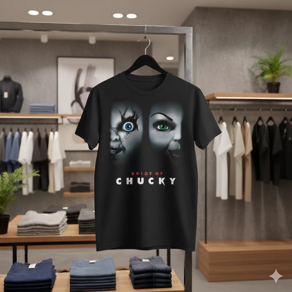 Bride of Chucky Horror Movie Black T-Shirt Graphic Tee Official Style - T573 4XL